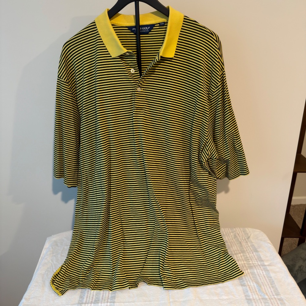 Polo Golf Ralph Lauren Mens XXL Pima Cotton Striped Polo Shirt Yellow Black